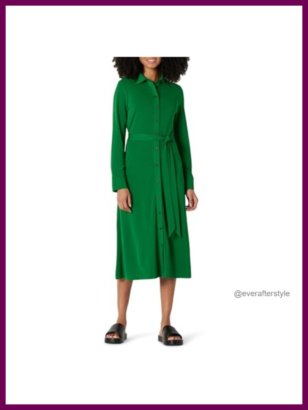 Women's Matte Jersey Midi Shirt Dress Button Front Belted